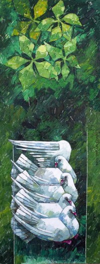 Iqbal Durrani, Cool Shadows, 18 x 48 Inch, Oil on Canvas, Pigeon Painting, AC-IQD-244